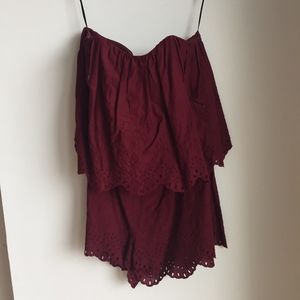 H&M Maroon Strapless Romper with Eyelet Details